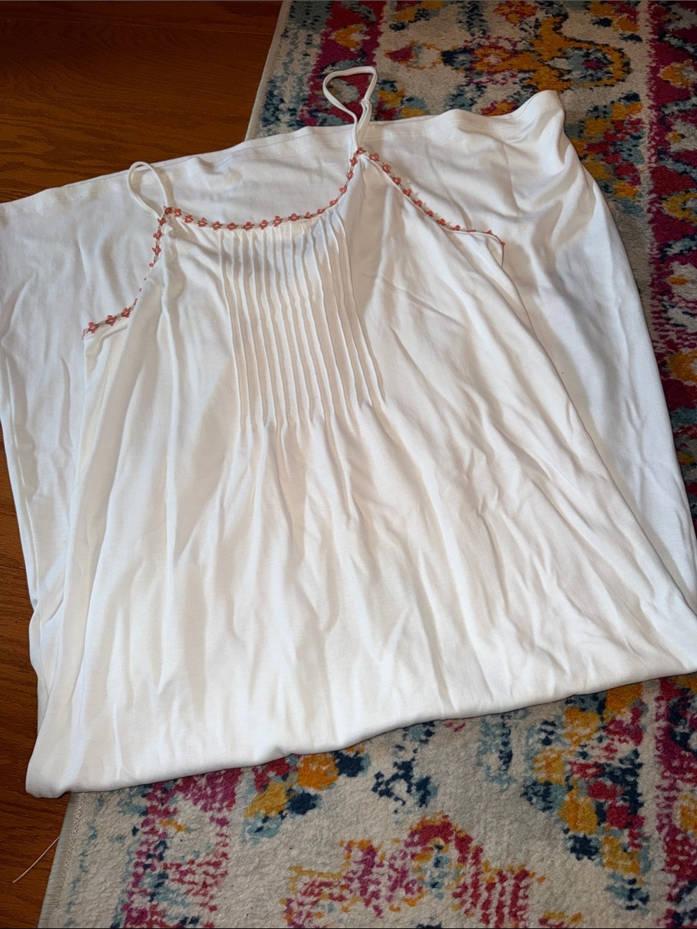 White Cotton Chemise with Pink Embroidered Trim